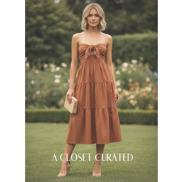 Anthropologie Dresses & Skirts - Anthropologie Strapless Tie Front Midi Dress Medium Orange NWT